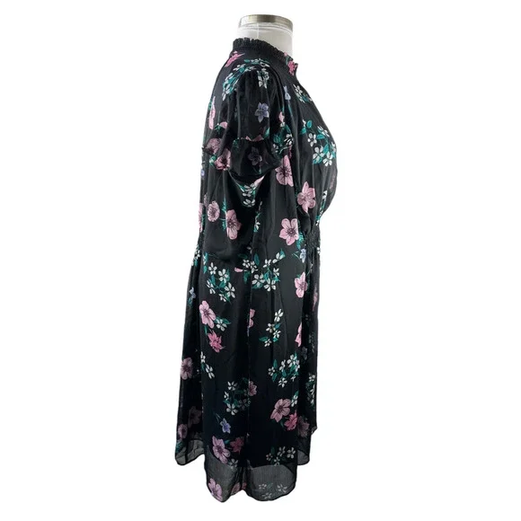NWT Lane Bryant Floral Dress Black Smocked Keyhole Chiffon Plus Size 24 P - Picture 7 of 13